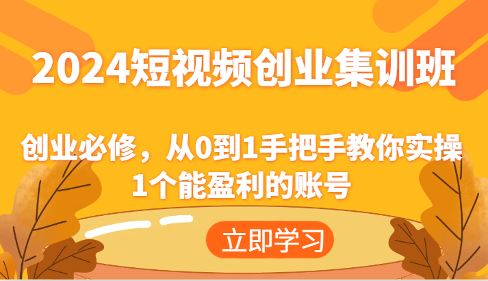 2024 短视频创业集训班：乃创业之必修课，从无到有手把手地教会你实操一个可盈利的账号 - 格调资源网